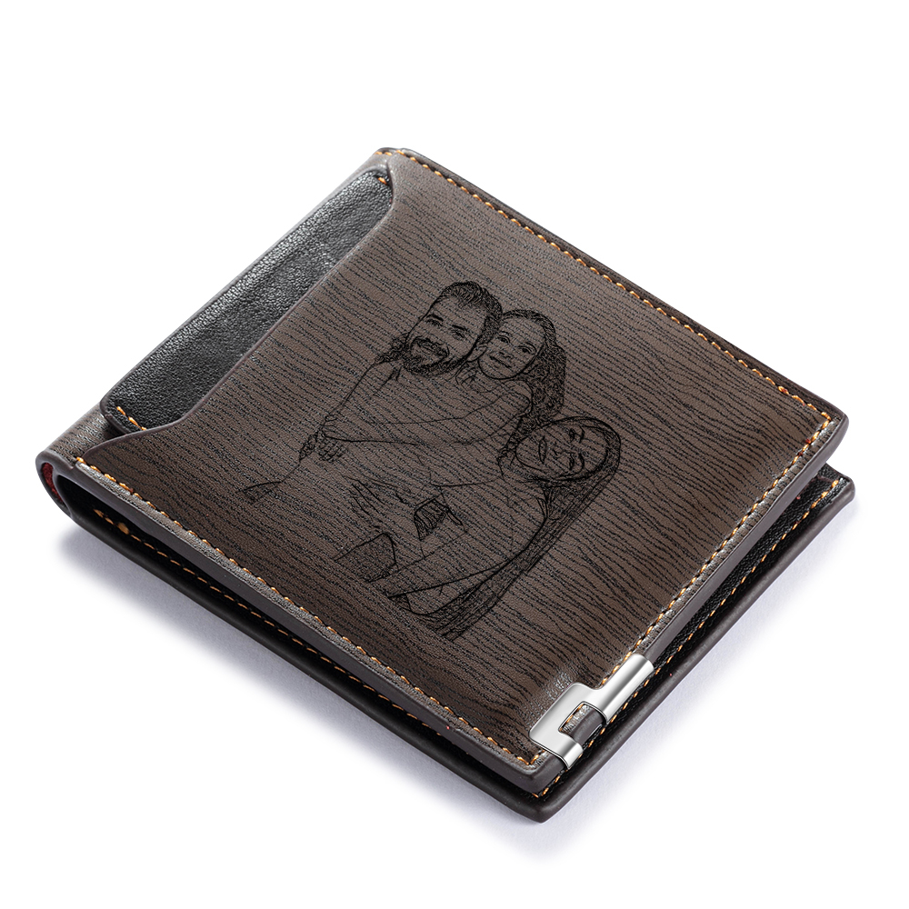Personalised Photo Leather Men's Wallet With Card Slot Engraved Text Gift For Him