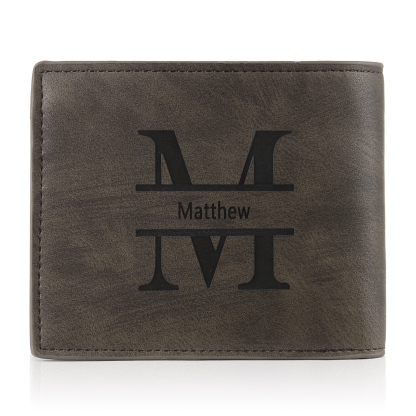 Personalised Name Leather Men's Wallet With Card Slot Engraved Letter And Photo Gift For Father's Day