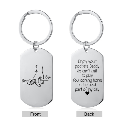 3 Names - Personalised Father Name Holding Keyring Customized Name Keyring Gift for Dad