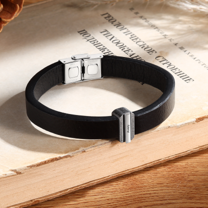 1 Name Personalised Stainless Steel Leather Bracelet Engraved Name Men's Bracelet Gift for Dad