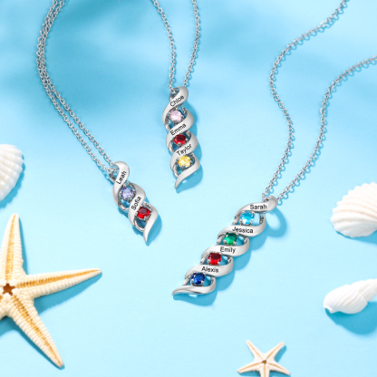 3 Names-Personalised Necklace Cascading Pendant with 3 Birthstones Engraving 3 Names Gifts for Her