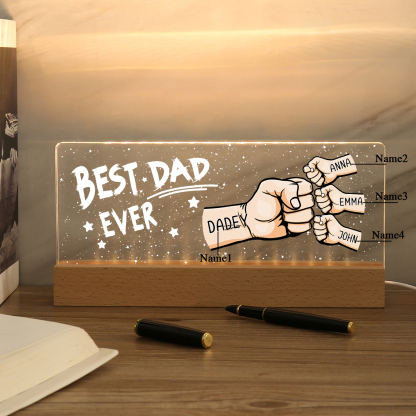 4 Names - Personalised Fist Bump Lamp - Best Dad Ever - Father's Day Gift for Dad