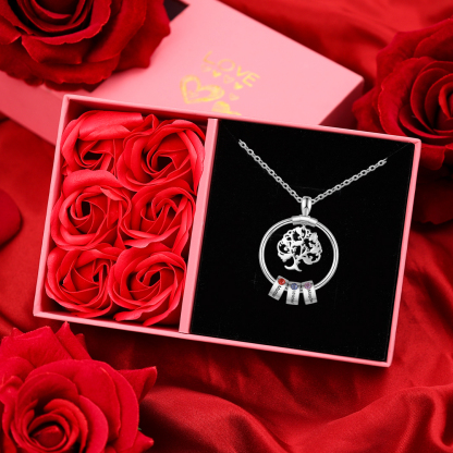 3 Names-Personalized Family Tree Necklace With 3 Birthstones Engraved Names Gift For Her