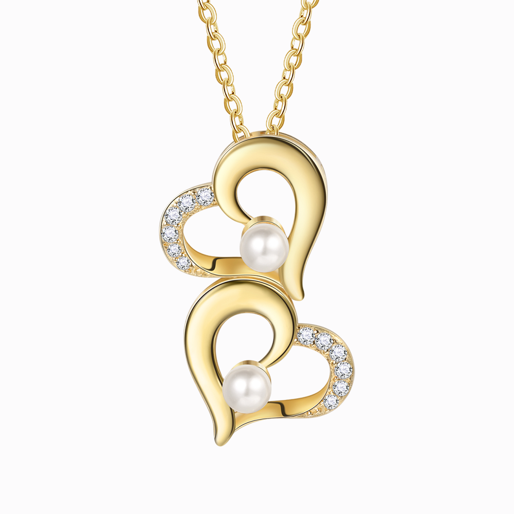 2 Names-Custom Women Pearl Heart Necklace, Personalised 1-6 Names Necklace for Her