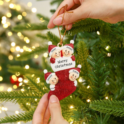 4 Names-Personalised Family Wooden Christmas Xmas Tree Decoration Ornament-Custom 4 Names And Text Hanging Ornament Gifts For Family