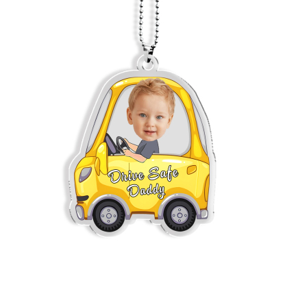 Acrylic Keyring/Decoration Personalised 1 Photo, Name And Text Child Driving Pattern Pendant For Dad