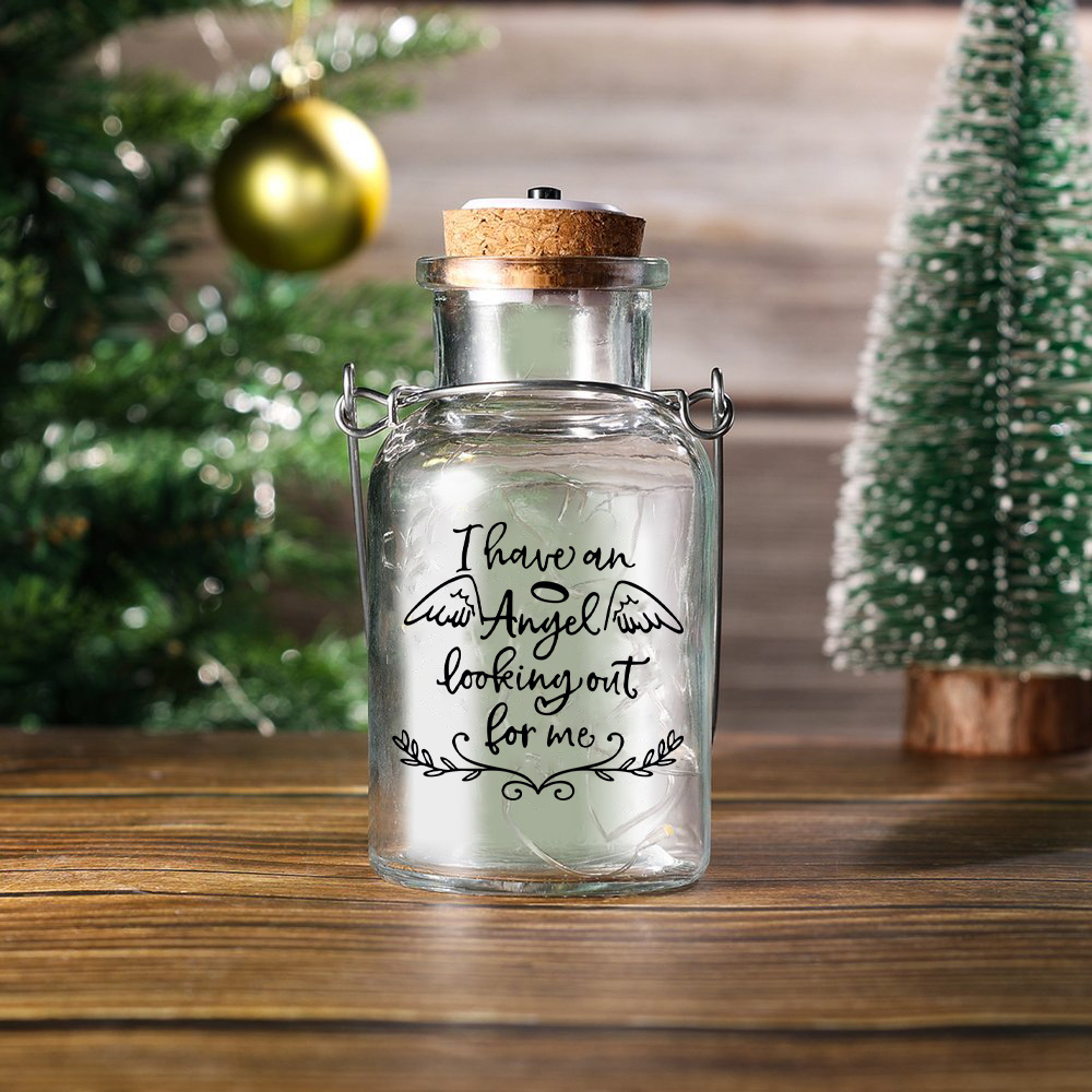 Memorial Jar Hanging Night Light I Have An Angel Looking Out For Me LED Lamp