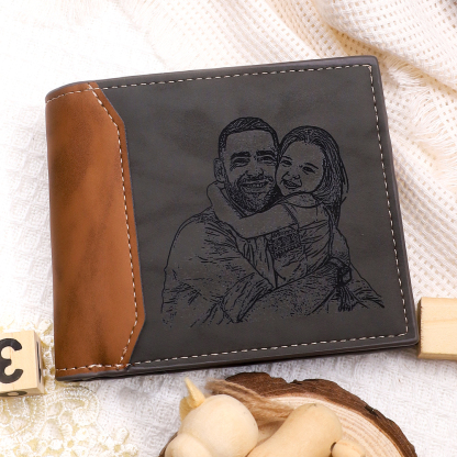 Personalised Name Leather Wallet Engraved Letter And Photo Gift For Dad