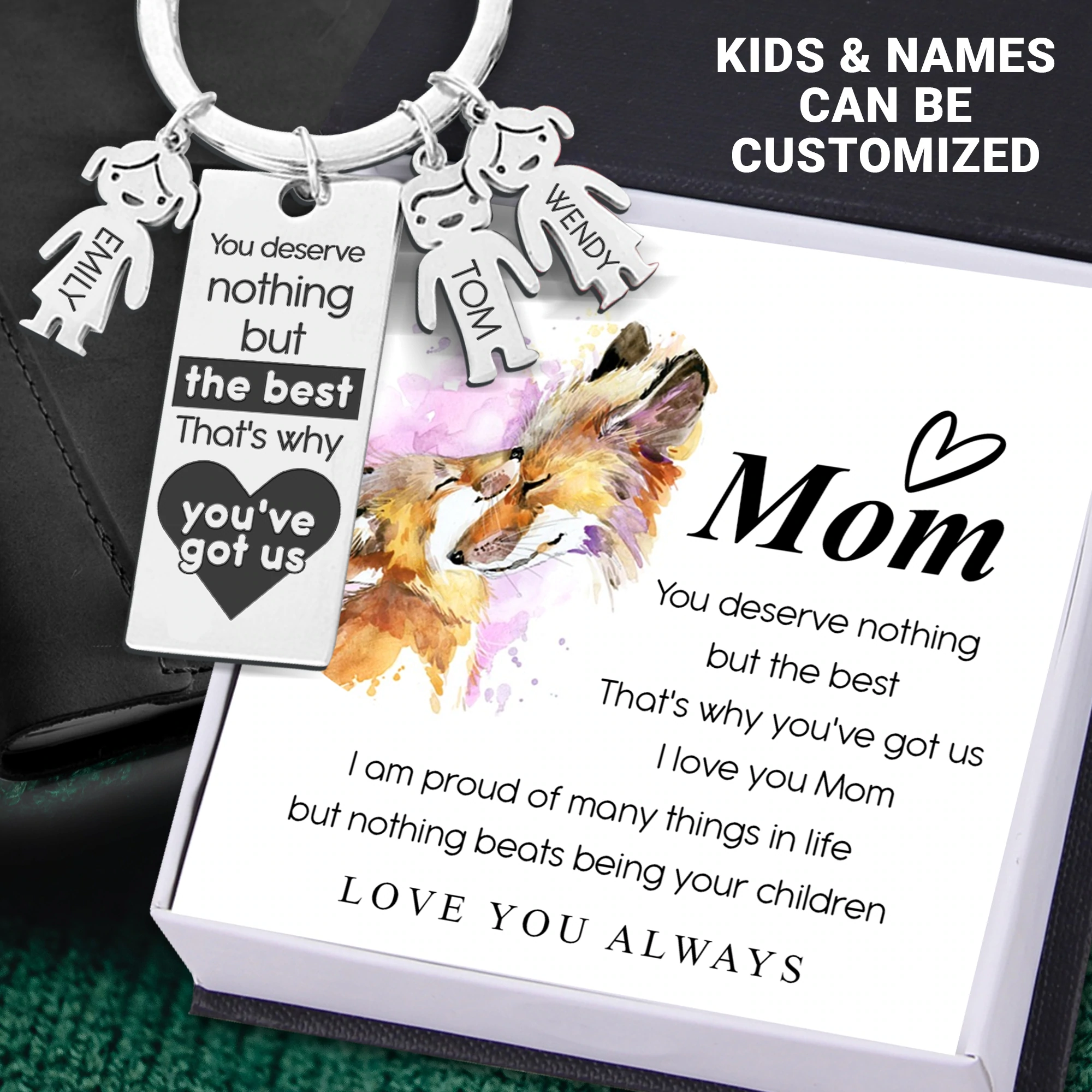 Custom Engraved 5 Children's Names Personalised Keyrings With Kids Charm - Mother's Day Gify for Mum