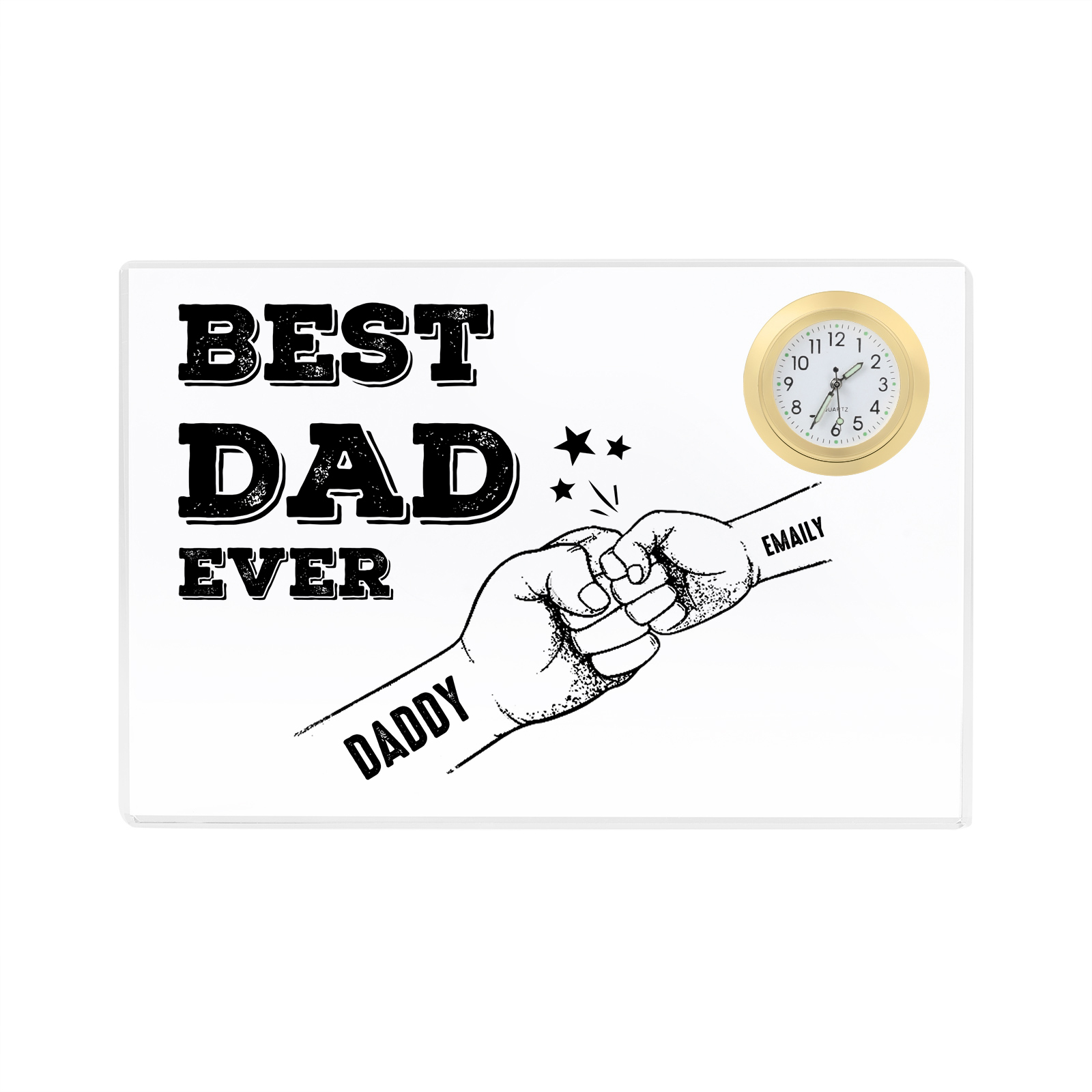 2 Names - Personalised Fist Bump Pattern Custom Name Acrylic Rectangular Clock Ornament Father's Day Gift