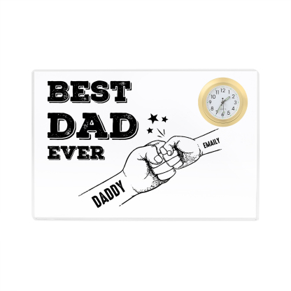 2 Names - Personalised Fist Bump Pattern Custom Name Acrylic Rectangular Clock Ornament Father's Day Gift