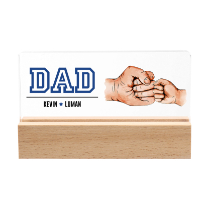 2 Names - Personalised Fist Bump Table Lamp - Dad's Dream Team - Father's Day Gift for Dad