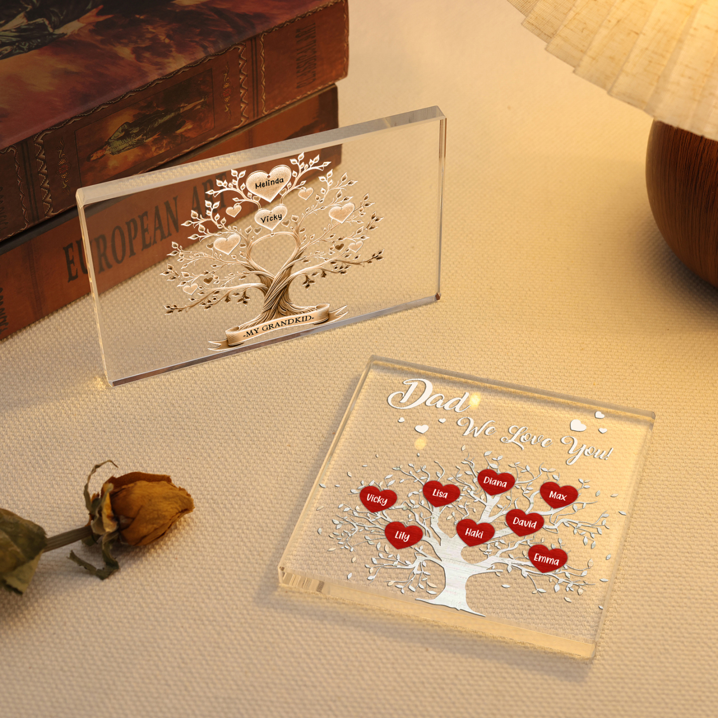 8 Names-Personalised Acrylic Family Tree Keepsake-Custom Text and Names-Acrylic Plaque Home Decoration Gift for Dad/Grandad