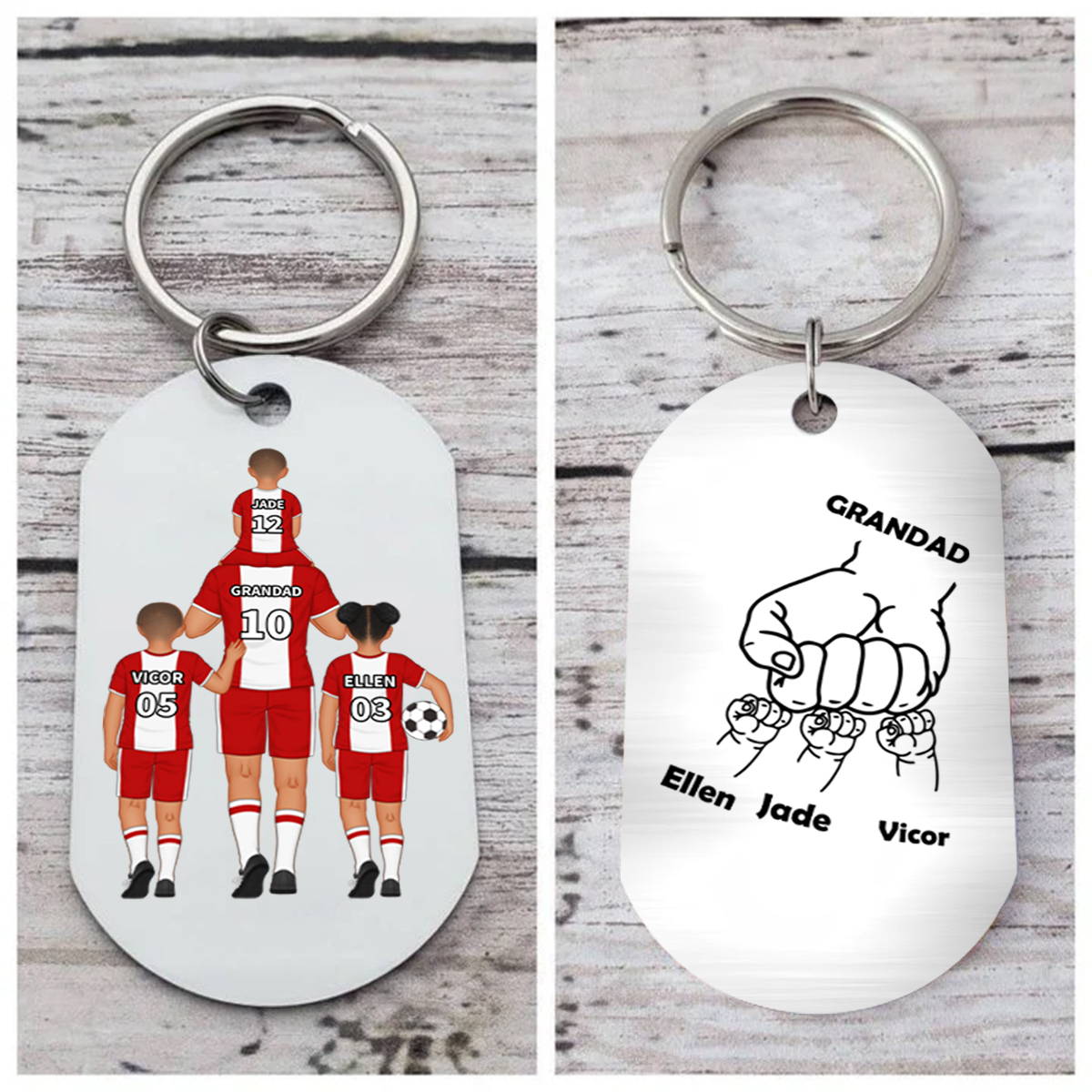 1-3 Names-Personalised Dad's Football Team Fist Keychain Custom Names Gift For Dad/Grandad