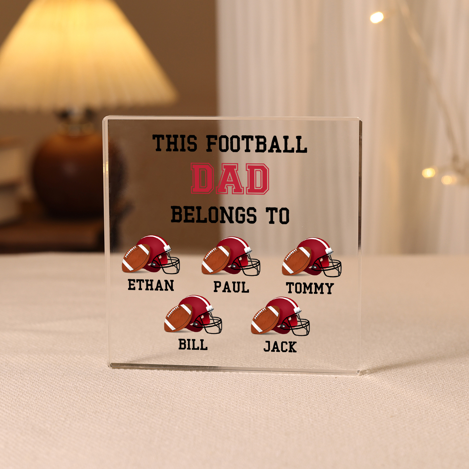 5 Names -Personalised Football Acrylic Keepsake Customized Name Acrylic Plaque Ornament Father's Day Gift for Dad