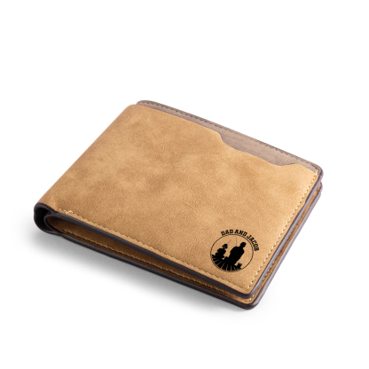 Brown Personalised Leather Wallet Engraved Photo Short Wallet Folding Wallet For Dad