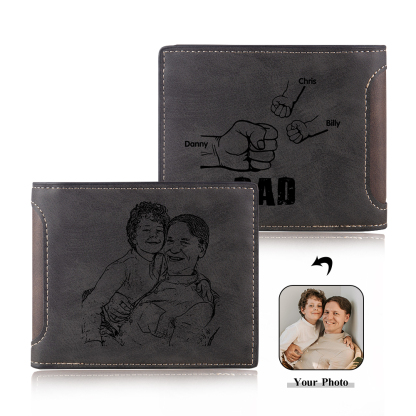 3 Names - Personalised Photo Custom Leather Men's Folding Wallet as a Father's Day Gift for Dad