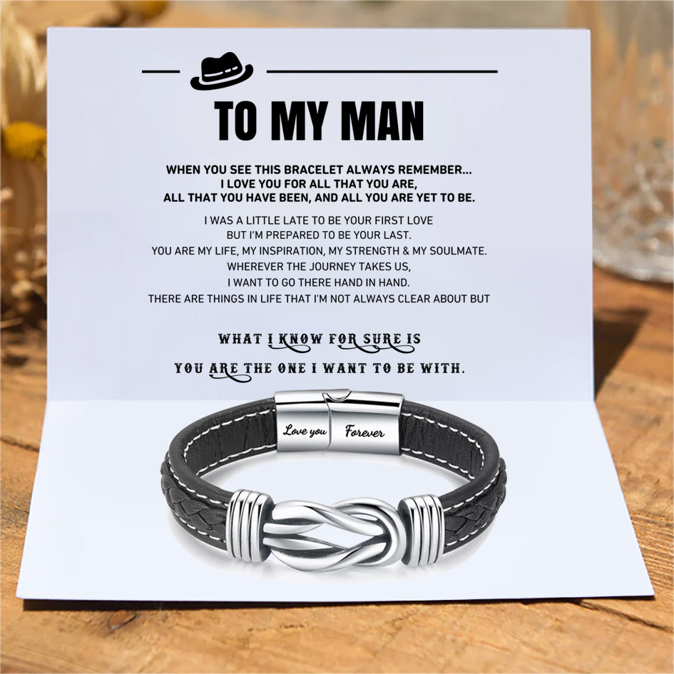 To My Man Love You Forever Leather Knot Linked Bracelet Set-I Want All My Lasts to Be With You
