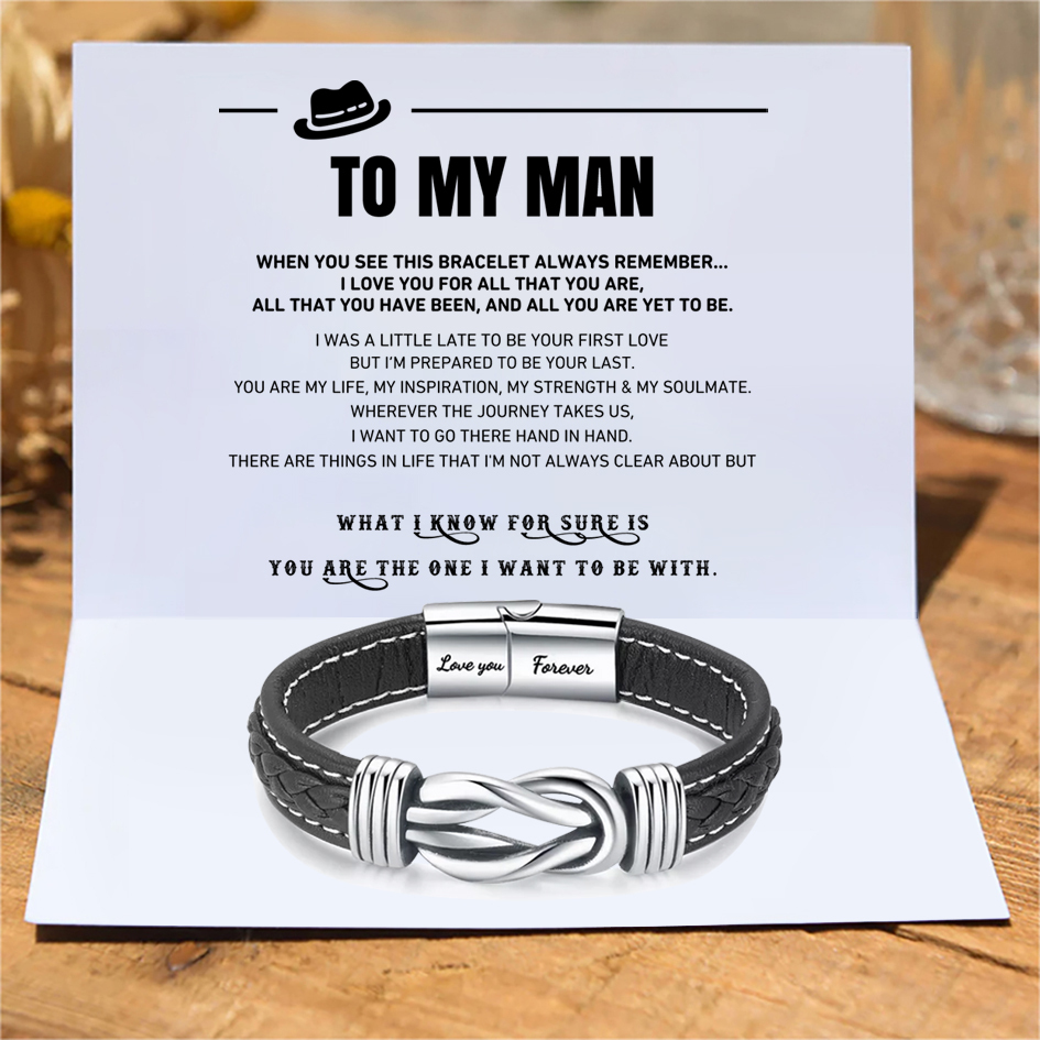To My Man Love You Forever Leather Knot Linked Bracelet Set-I Want All My Lasts to Be With You