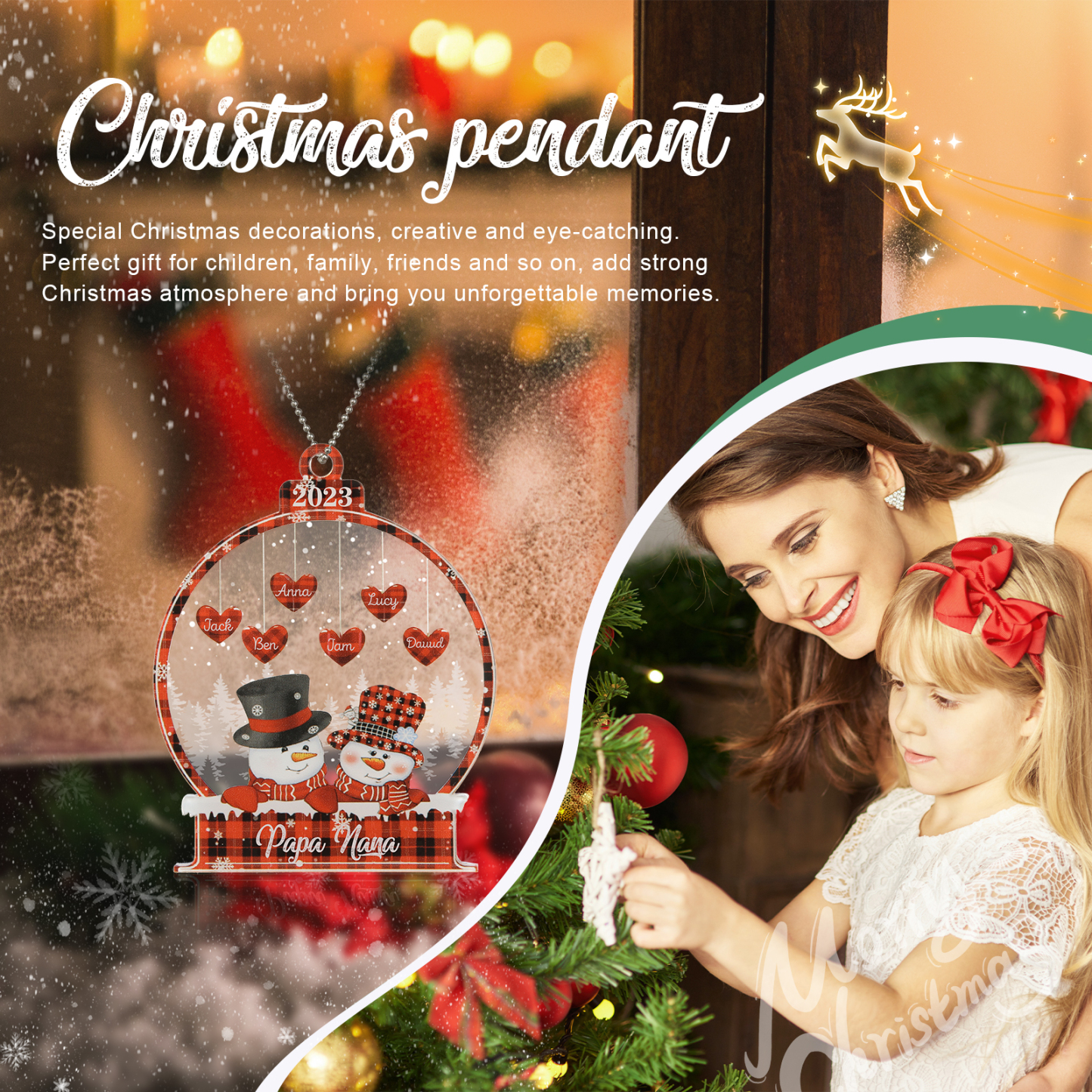 6 Names-Personalised Family Acrylic Christmas Xmas Tree Decoration Ornament-Custom 6 Names And Text Hanging Ornament Gifts For Family