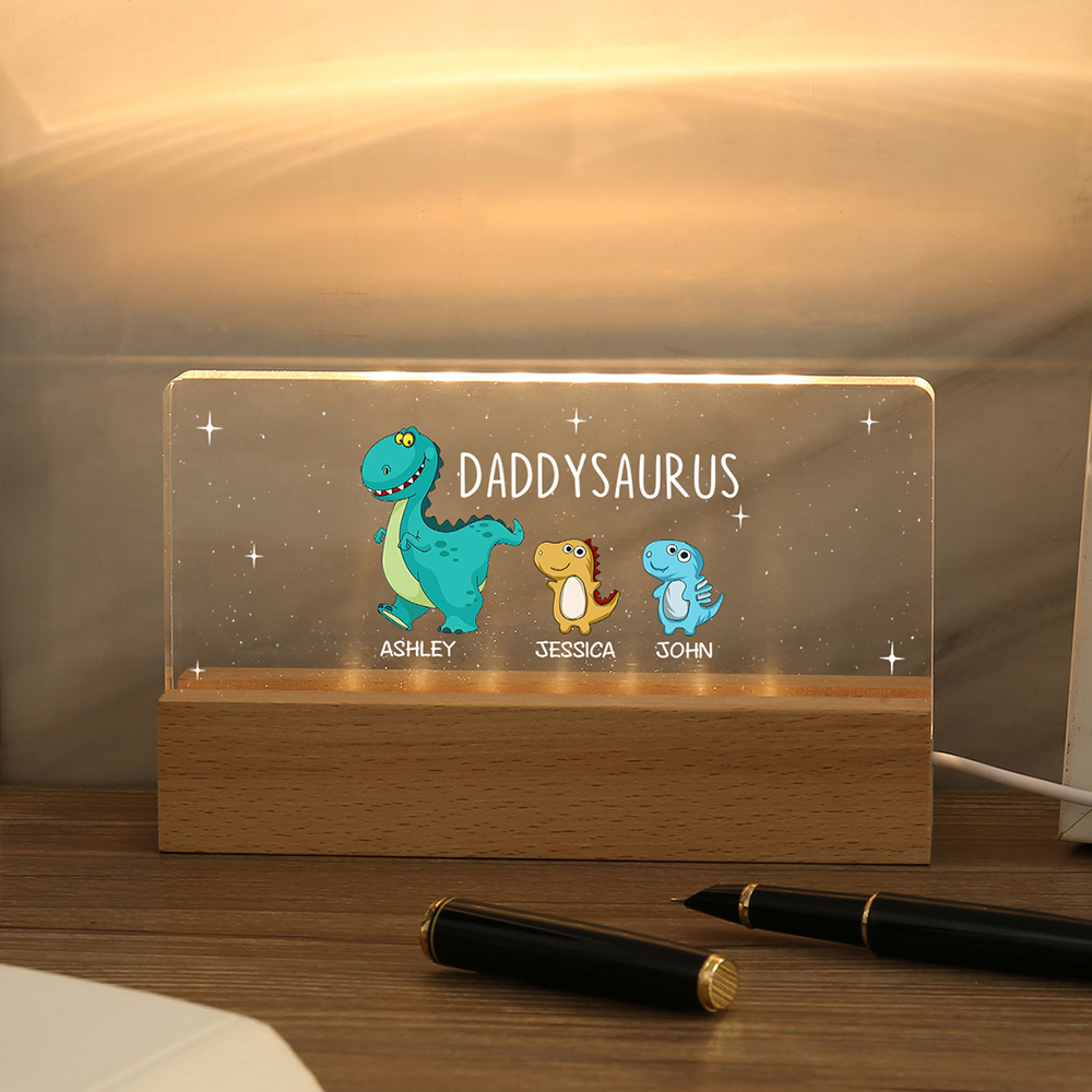 3 Names - Personalised Cute Dinosaur Pattern Beautiful Table Lamp Father's Day Gift for Dad