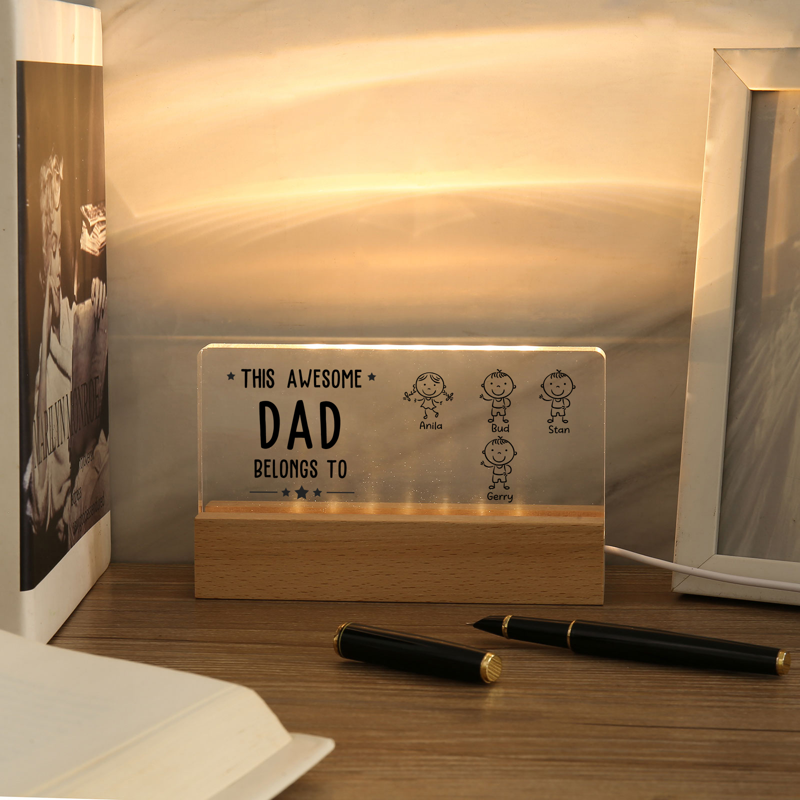 4 Names & Doll Gender - Personalised Lamp -This Awesome Dad  Belongs To - Father's Day Gift for Dad