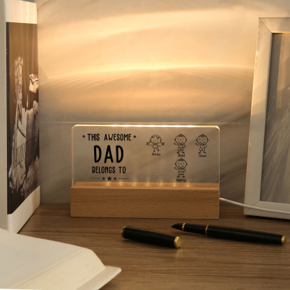 4 Names & Doll Gender - Personalised Lamp -This Awesome Dad  Belongs To - Father's Day Gift for Dad