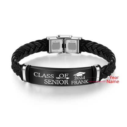 2024 Graduation Gifts - Personalised Year and Name Men's Bracelet, Gift for Him
