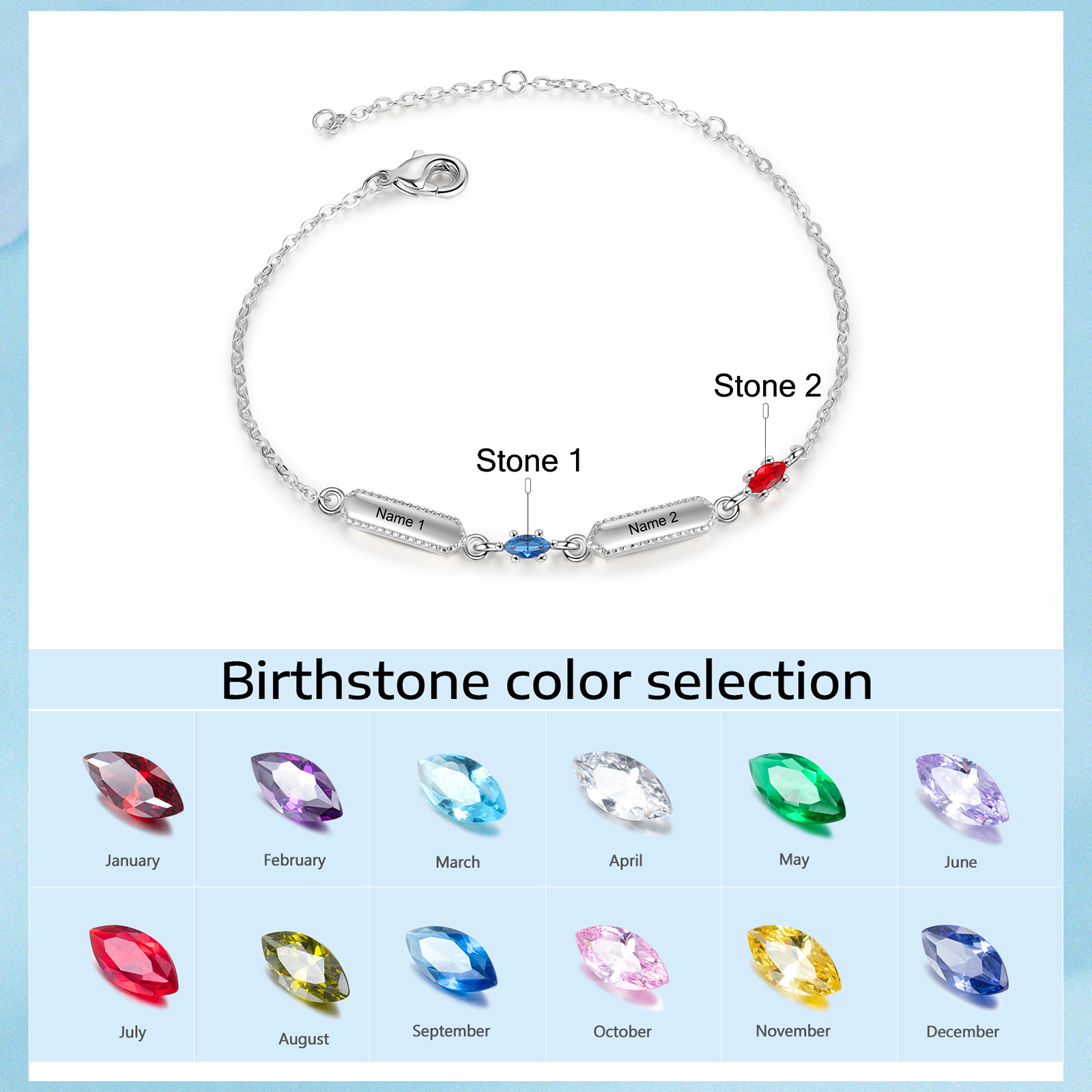 2 Names-Personalised Woman Bracelet With Birthstone Custom Names Bracelet Gift For Women
