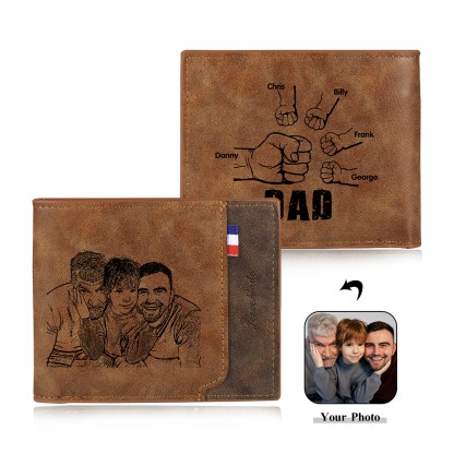 5 Names - Personalised Photo Custom Leather Men's Wallet as a Father's Day Gift for Dad