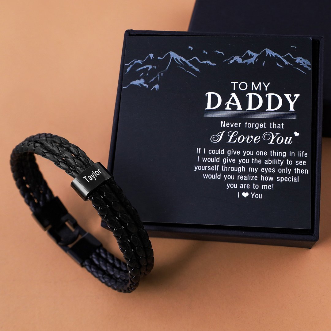 Personalised Braided Leather Bracelet Engraved 2 Names Men's Bracelet Gifts For Him