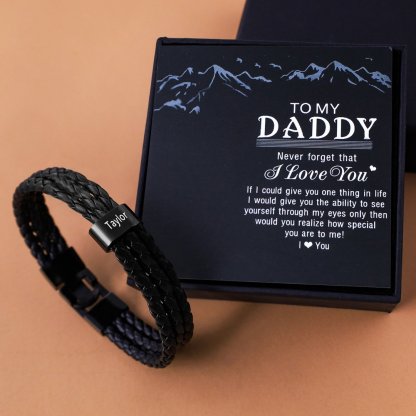 Personalised Braided Leather Bracelet Engraved 2 Names Men's Bracelet Gifts For Him