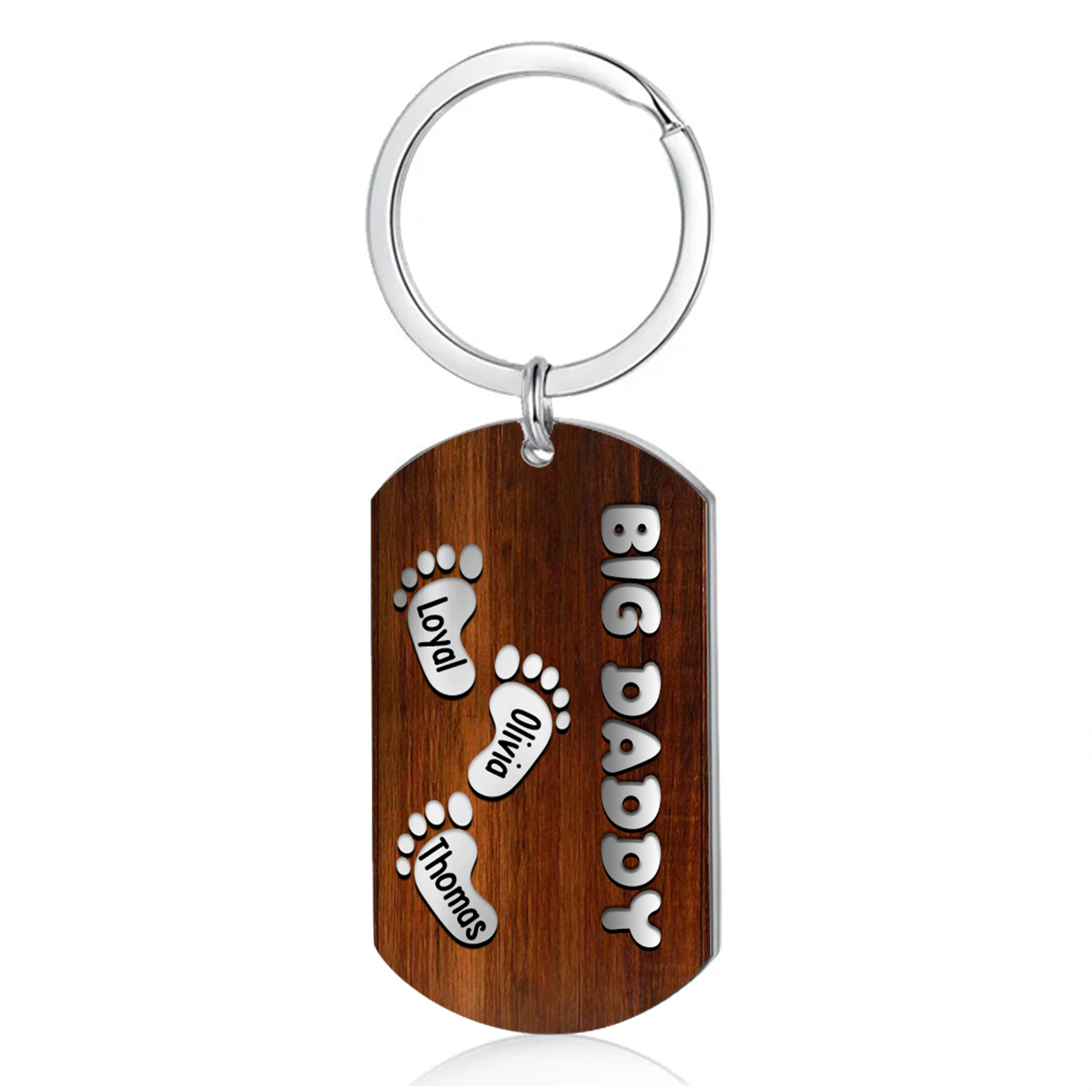 3 Names - Personalised Custom Footprint Pattern Keyring Custom Name and Text Gift for Dad