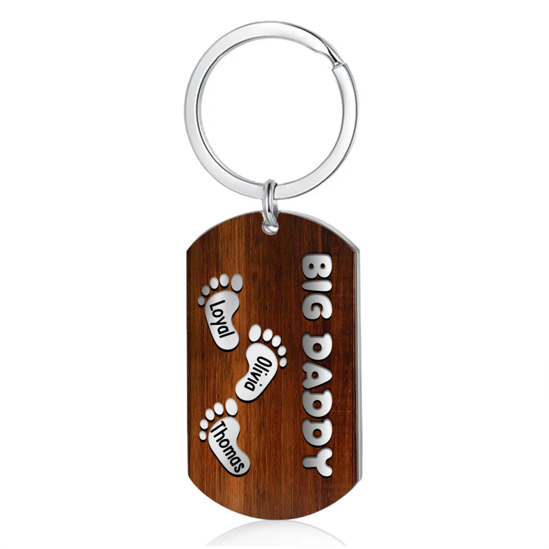 3 Names - Personalised Custom Footprint Pattern Keyring Custom Name and Text Gift for Dad