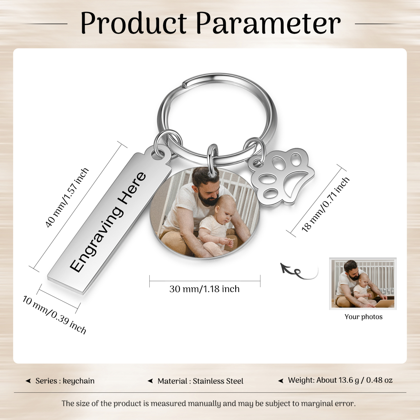 Personalised Photo Keyring Custom Text