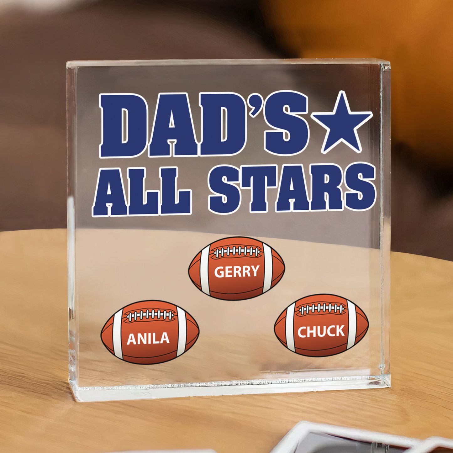 3 Names - Personalised Football Acrylic Keepsake Customized Name Acrylic Plaque Decoration Father's Day Gift for Dad