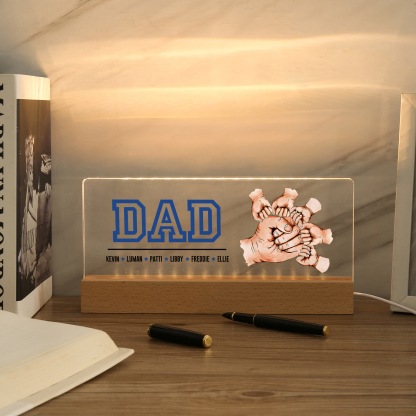 6 Names - Personalised Fist Bump Table Lamp - Dad's Dream Team - Father's Day Gift for Dad