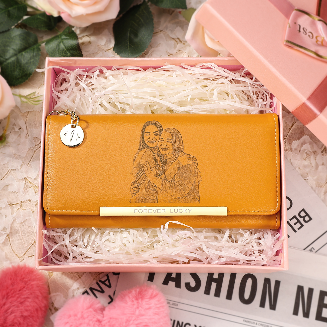 Personalised Women's Wallet with Custom Photo & Letter – PU Leather in Blue & Pink & Yellow Christmas Gift for Nan | Jessemade