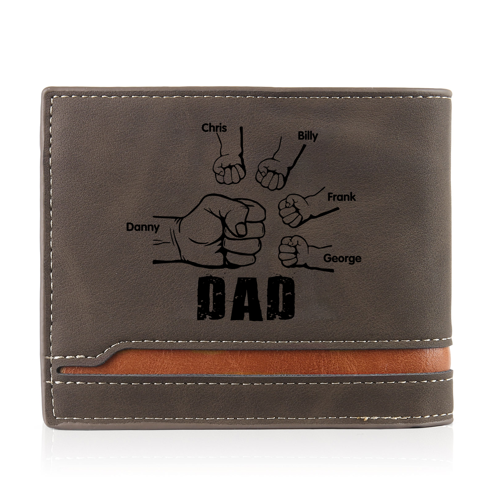 5 Names - Personalised Photo Custom Leather Men's Folding Wallet as a Father's Day Gift for Dad