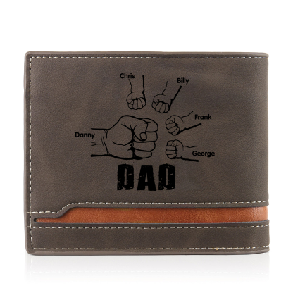 5 Names - Personalised Photo Custom Leather Men's Folding Wallet as a Father's Day Gift for Dad