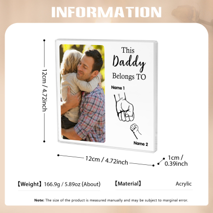 2 Names-Personalised Dad Photo Fist Acrylic Keepsake-Custom Text, Photo, and Names-Acrylic Plaque Home Decoration Gift for Dad/Grandad