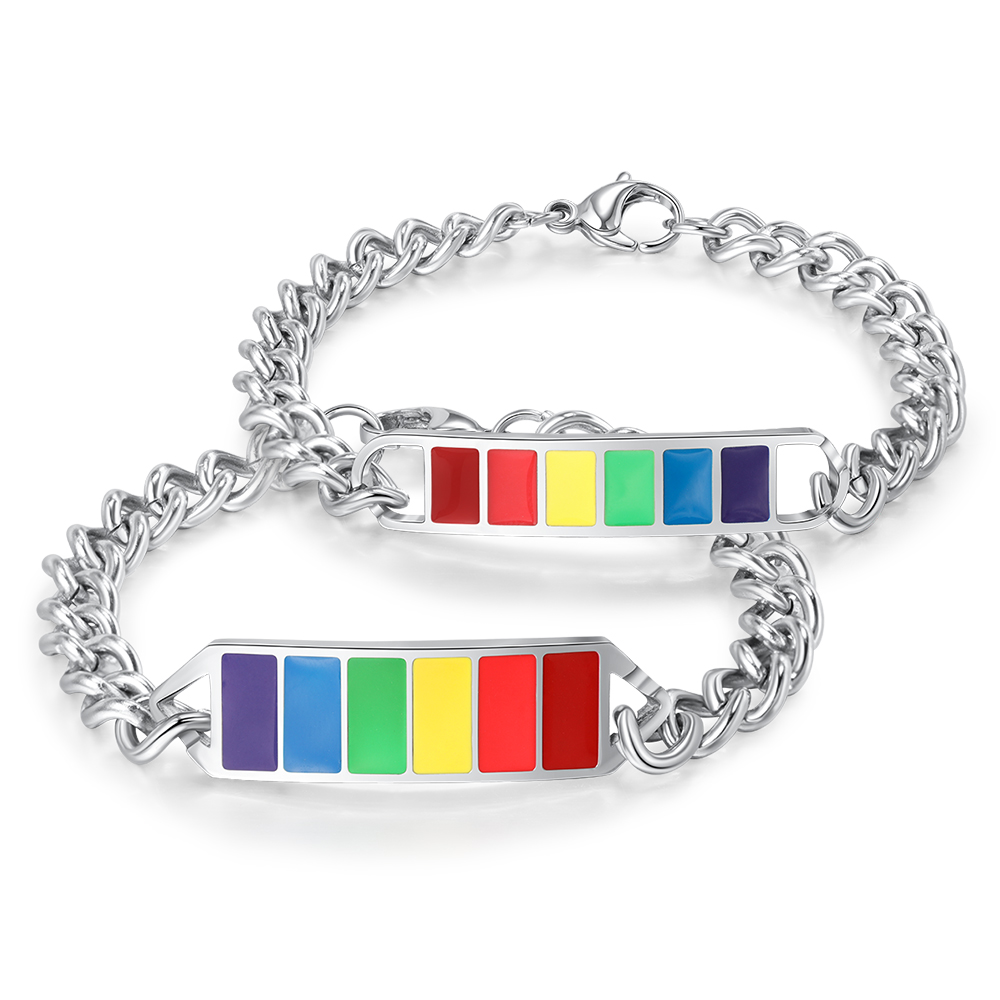 Personalised Rainbow Bar Bracelet Engraved 1 Text LGBT Pride Gifts