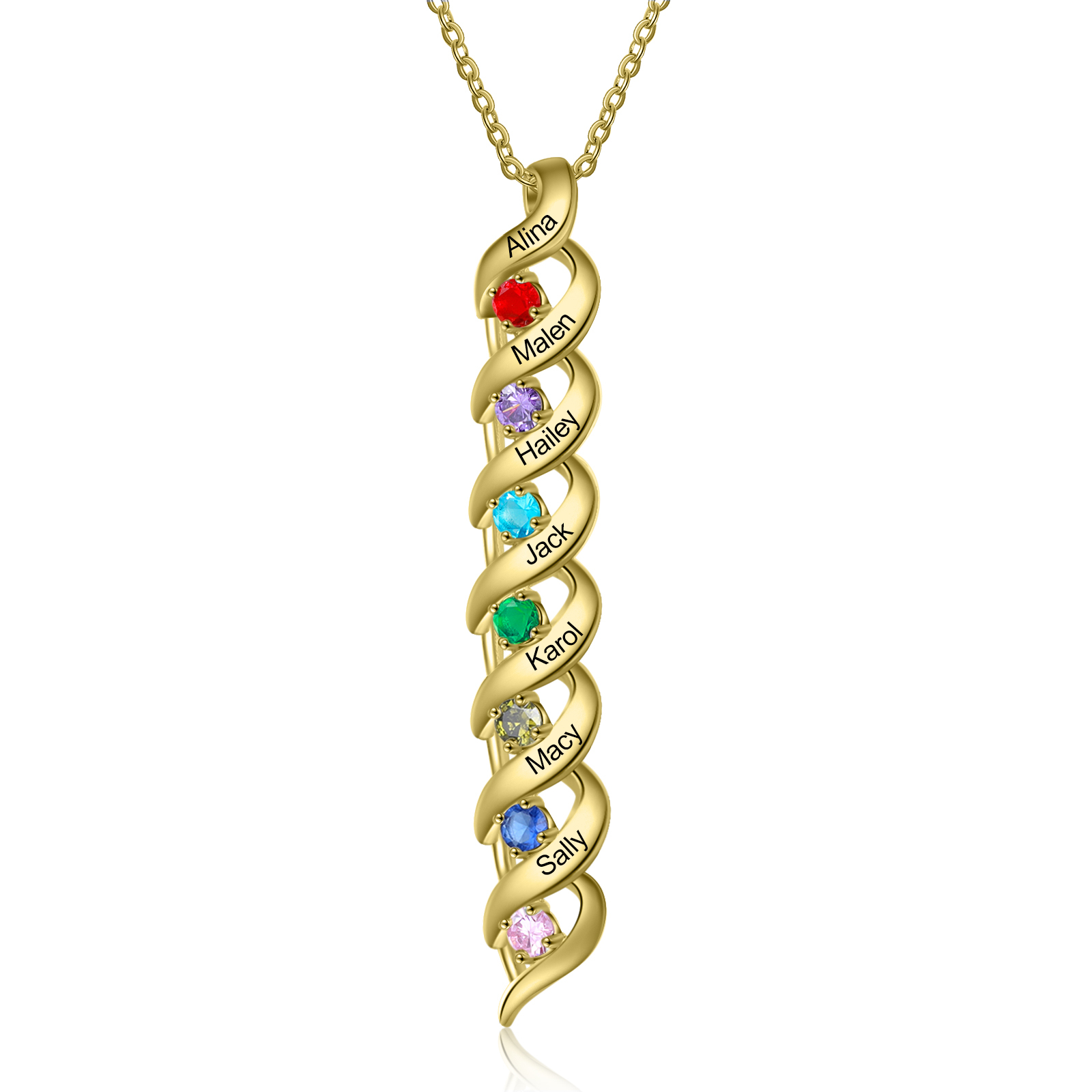 Customized Necklace Cascading Pendant with 1-10 Birthstones Engraving Names Gifts for Her | Jessemade