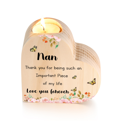 To My Nan Flower Candlesticks-Love You Forever-Heart Wooden Candle Holder from Granddaughter