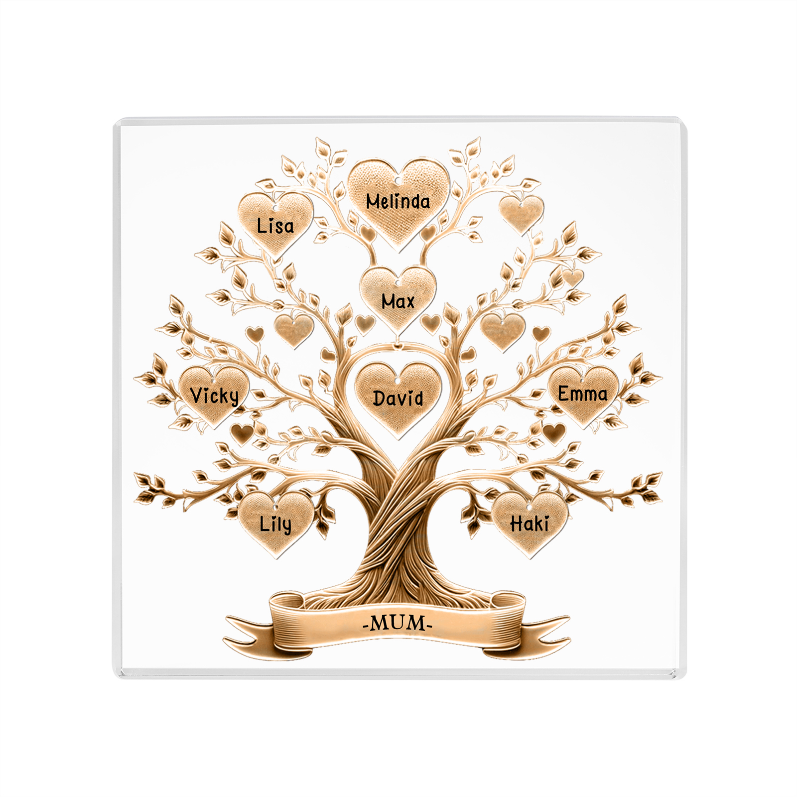8 Names-Personalised Family Tree Acrylic Keepsake-Custom Text and Names-Acrylic Plaque Home Decoration Gift for Family/Dad/Grandad