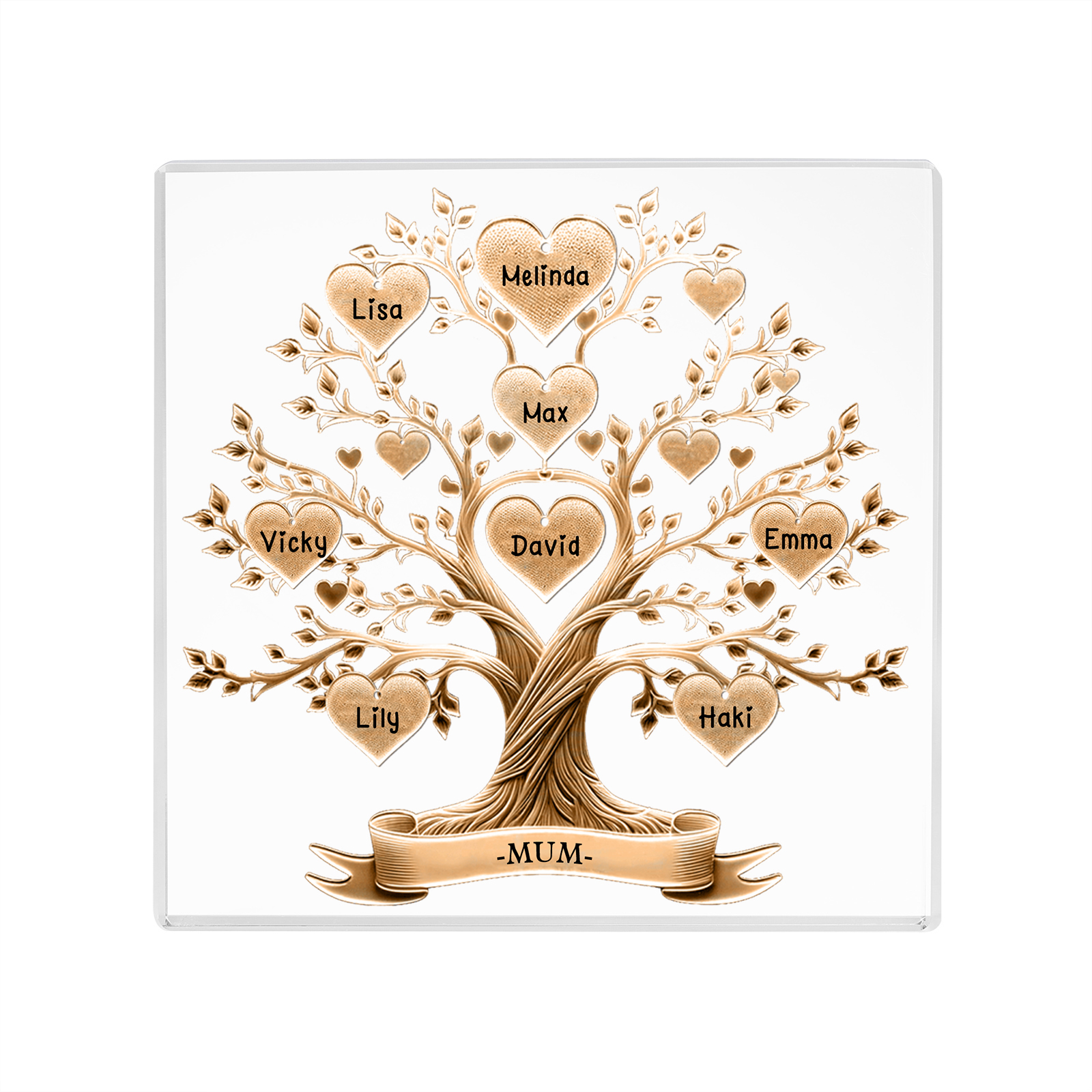 8 Names-Personalised Family Tree Acrylic Keepsake-Custom Text and Names-Acrylic Plaque Home Decoration Gift for Family/Dad/Grandad