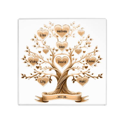 8 Names-Personalised Family Tree Acrylic Keepsake-Custom Text and Names-Acrylic Plaque Home Decoration Gift for Family/Dad/Grandad