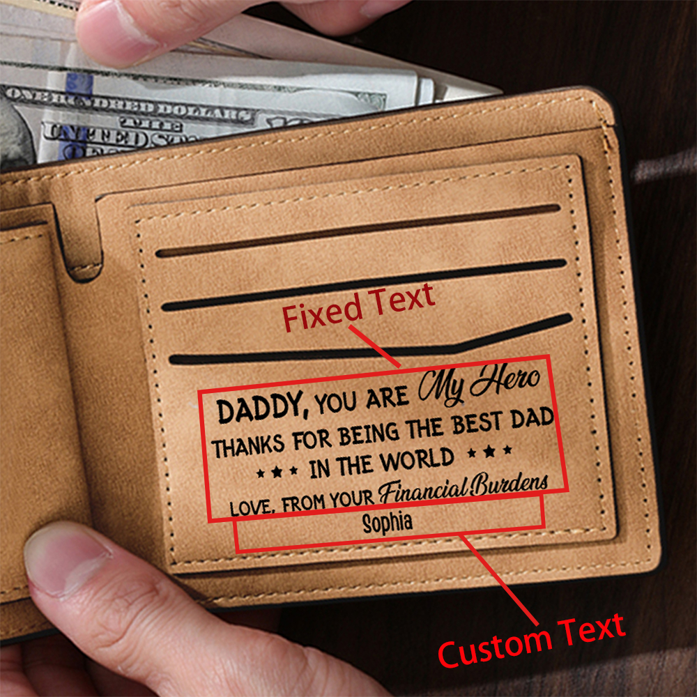 2 Names - Personalised Fist Bump Pattern Custom Text Leather Men's Wallet as a Father's Day Gift for Dad