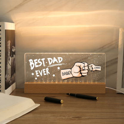 2 Names - Personalised Fist Bump Lamp - Best Dad Ever - Father's Day Gift for Dad