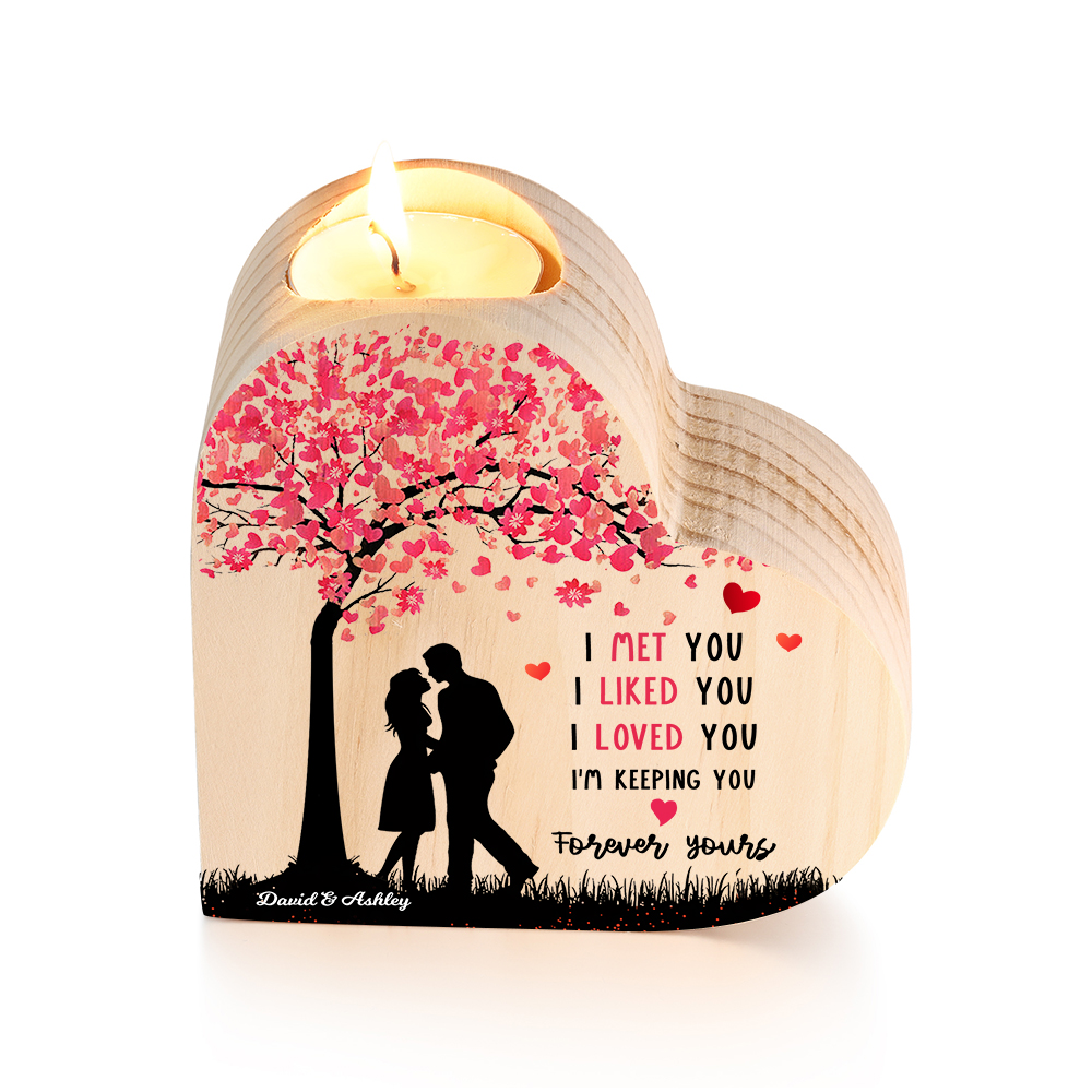 2 Names-Personalised Love Couple Heart Candle Holder-I loved You-Wooden Candlesticks Valentines Gift